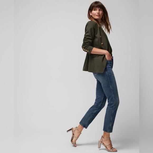 White House Black Market High-Rise Sculpt Straight Jean with Faux Leather Trim - Picture 4 of 16